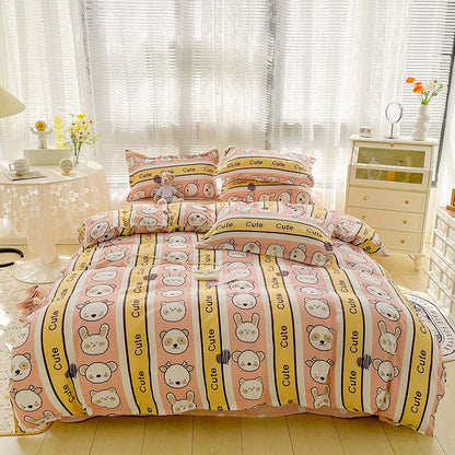 Bunny Bear Pink Yellow Blue Polyester Bedding Set | NEW