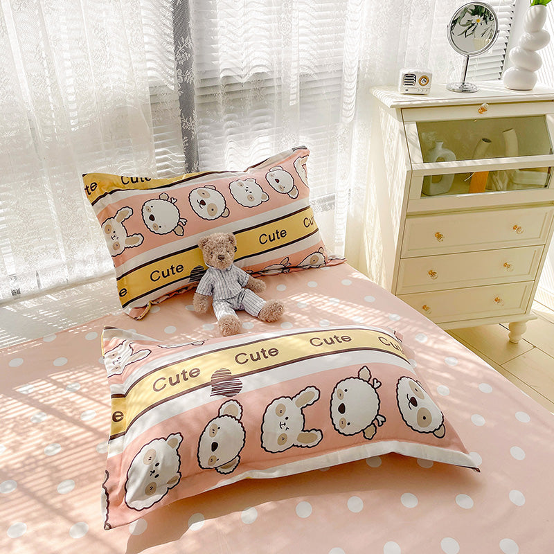 Bunny Bear Pink Yellow Blue Polyester Bedding Set | NEW