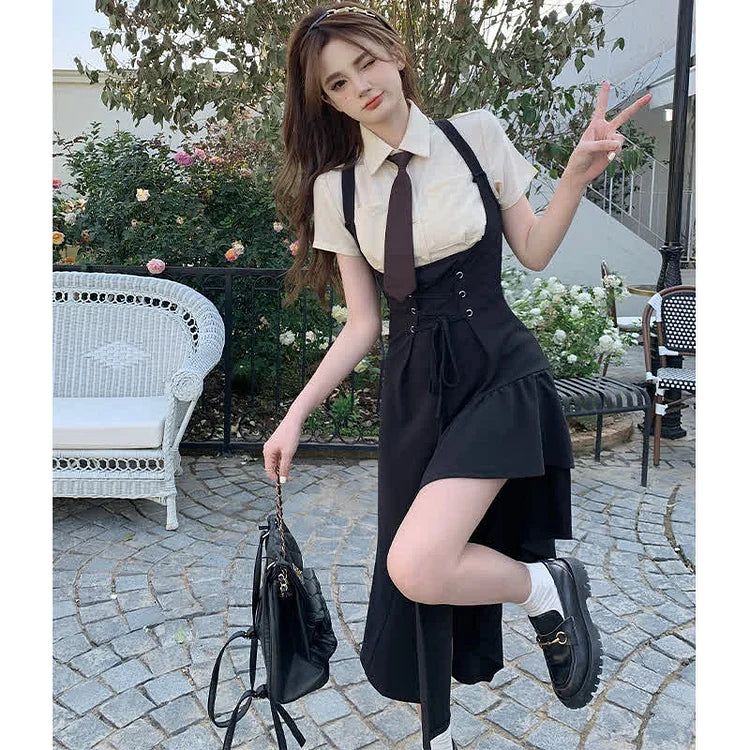 Chic JK Fashion: Tie Polo T-Shirt Suspender Dress