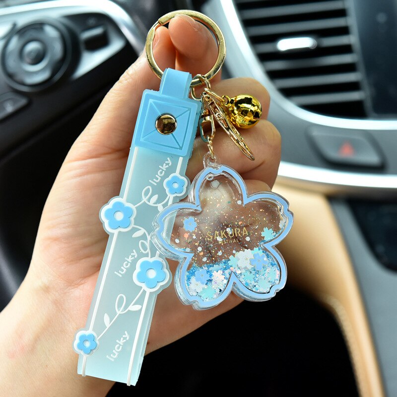 1PC Sakura Cow Quicksand Keychain