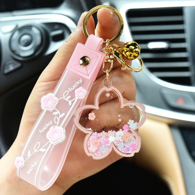 1PC Sakura Cow Quicksand Keychain