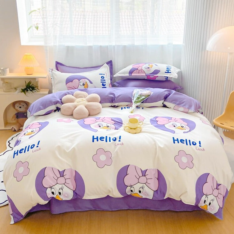 Cartoon Brown Bear and Purple Duck Bedding Sets