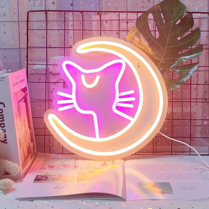 Anime Neon Luna Cat Kawaii Sign Light