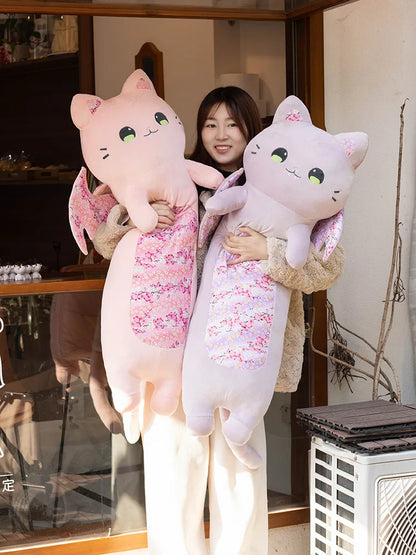 New Pink Japanese Sakura Cat Flying Wings Bat Plush Toy Stuffed Long Cats Bats Plushies for Birthday Gift