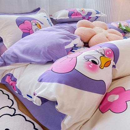 Cartoon Brown Bear and Purple Duck Bedding Sets