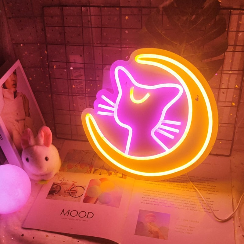 Anime Neon Luna Cat Kawaii Sign Light