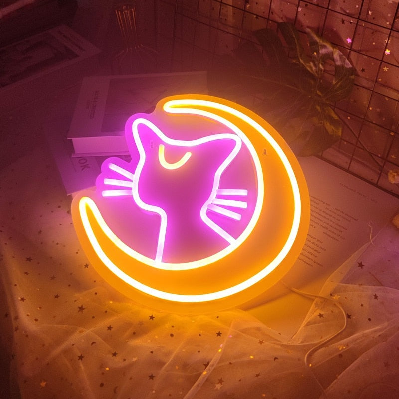 Anime Neon Luna Cat Kawaii Sign Light