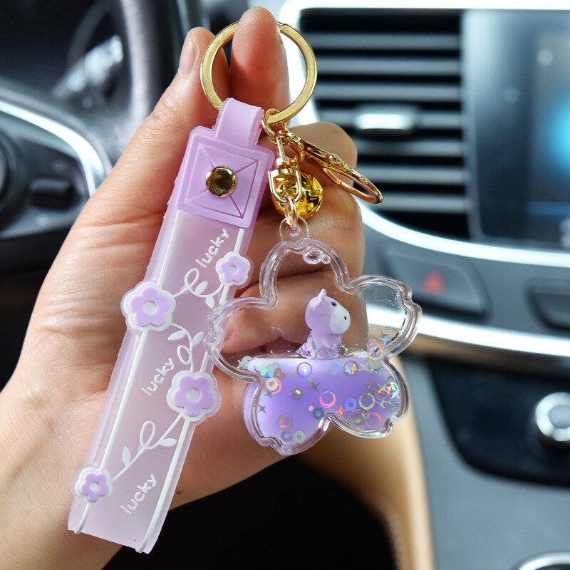 1PC Sakura Cow Quicksand Keychain