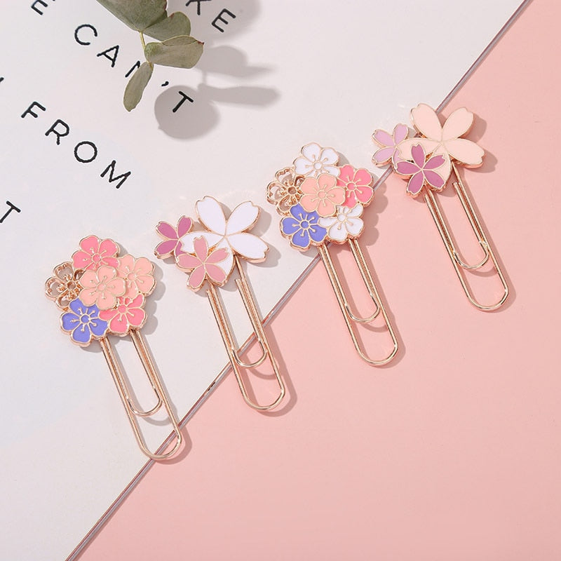 1pc Pink Sakura Exquisite Cherry Blossom Paper Clip Bookmark