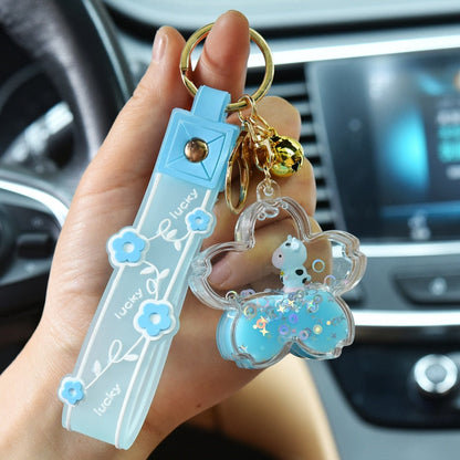 1PC Sakura Cow Quicksand Keychain