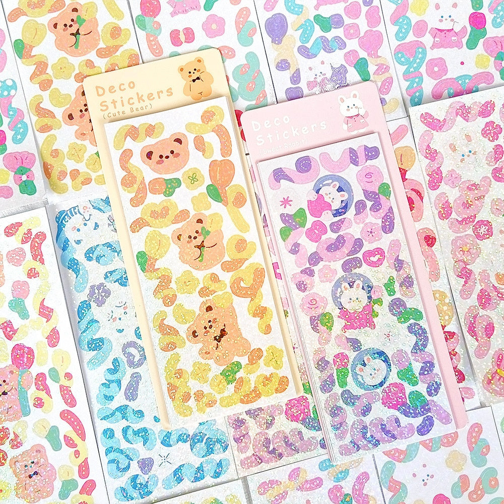 12 Sheets Kawaii Cute Shiny Laser Ribbon Deco Stickers