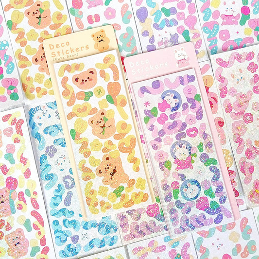 12 Sheets Kawaii Cute Shiny Laser Ribbon Deco Stickers