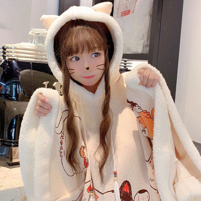 Kawaii Cloak Lucky Cat Hoodie: Embrace the Cute Harajuku Style