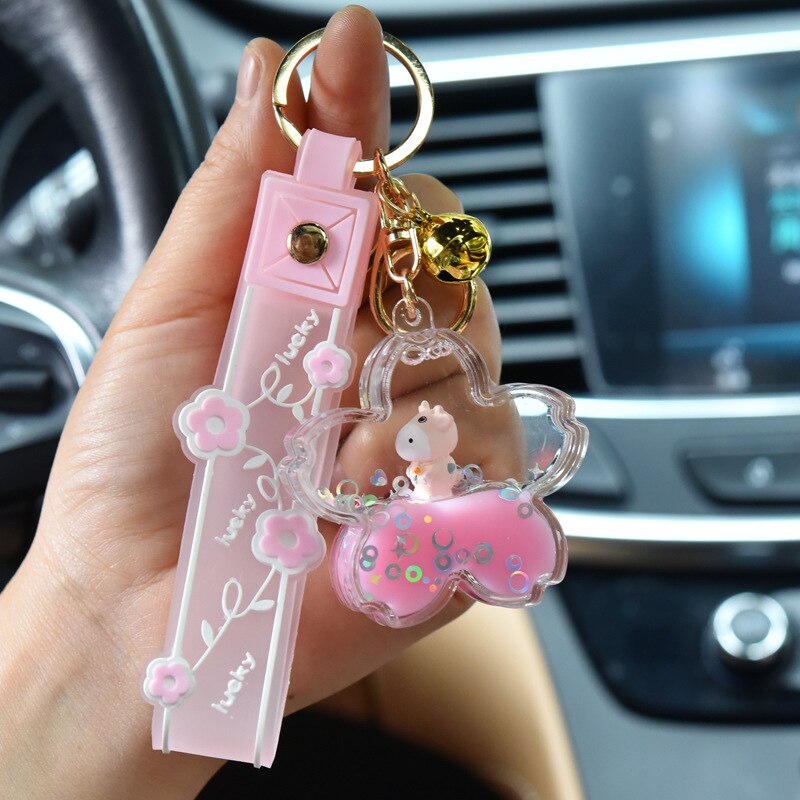 1PC Sakura Cow Quicksand Keychain