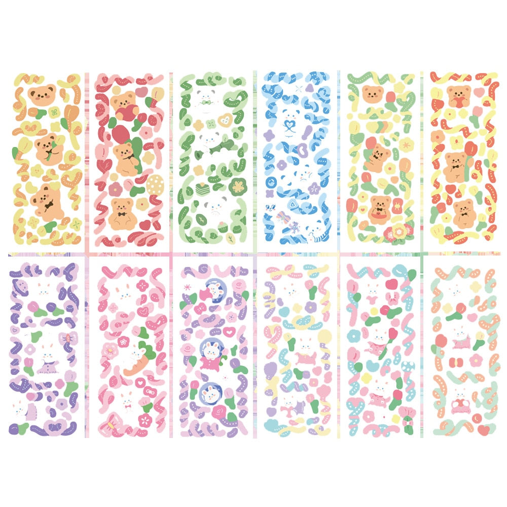 12 Sheets Kawaii Cute Shiny Laser Ribbon Deco Stickers