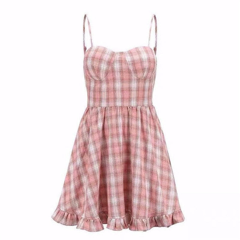 Kawaii Chic Mini Dress with a Plaid Twist