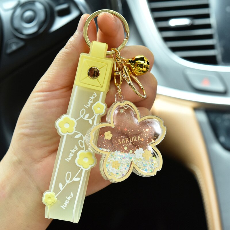 1PC Sakura Cow Quicksand Keychain