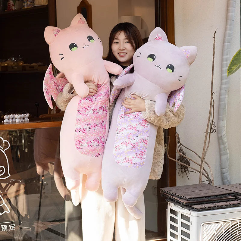 New Pink Japanese Sakura Cat Flying Wings Bat Plush Toy Stuffed Long Cats Bats Plushies for Birthday Gift