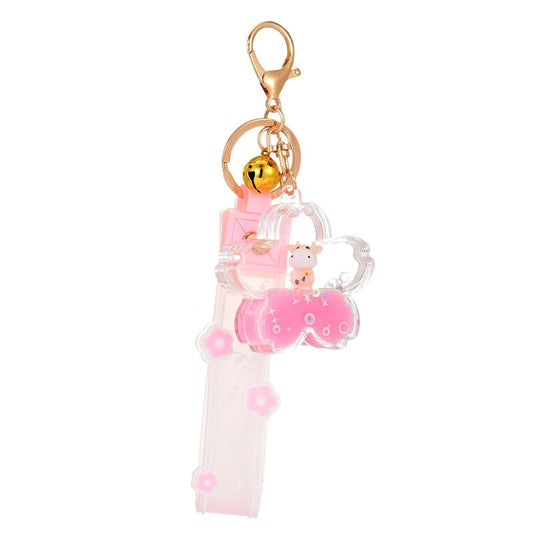 1PC Sakura Cow Quicksand Keychain