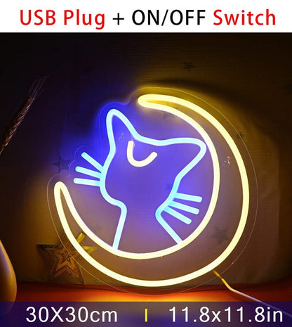 Anime Neon Luna Cat Kawaii Sign Light