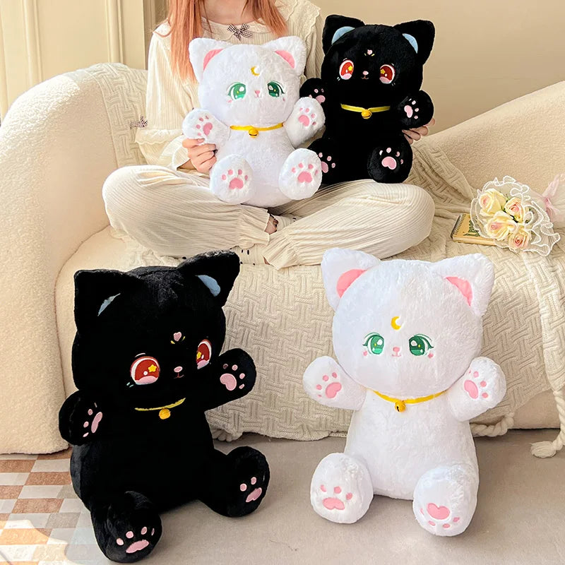 40/60cm Black and White Cat Plush Toy Grab Stuffed Animal Dolls Children Toys Gifts Halloween Gifts Toys