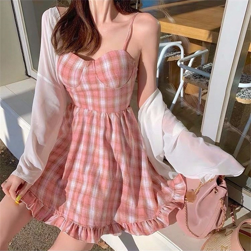 Kawaii Chic Mini Dress with a Plaid Twist