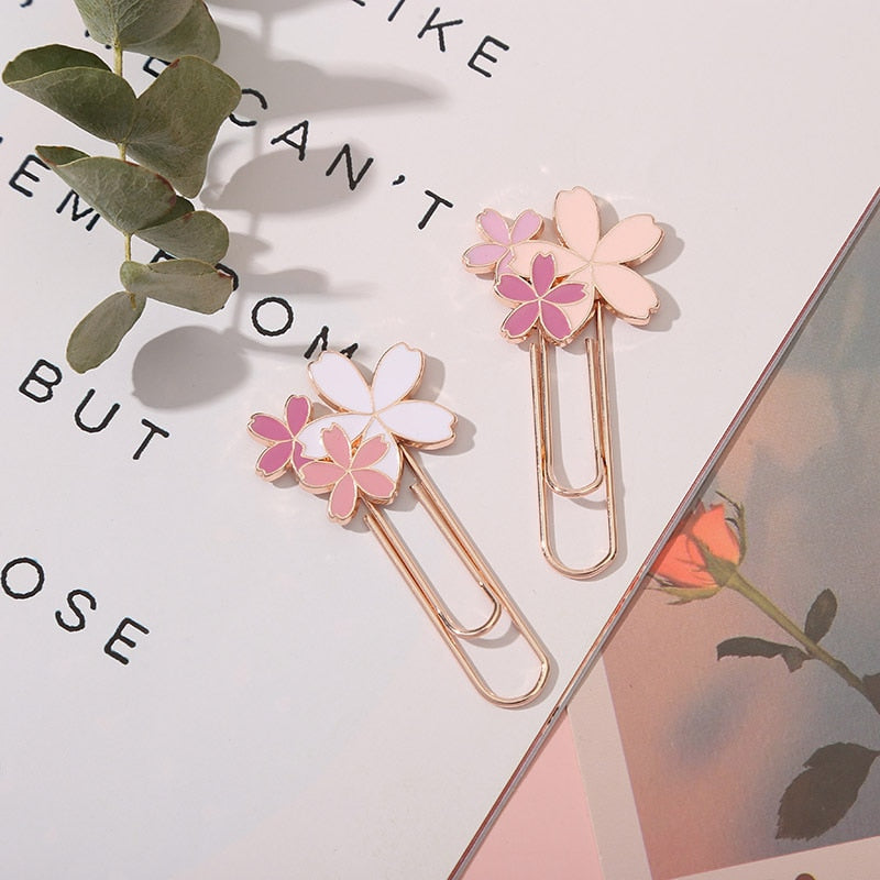 1pc Pink Sakura Exquisite Cherry Blossom Paper Clip Bookmark