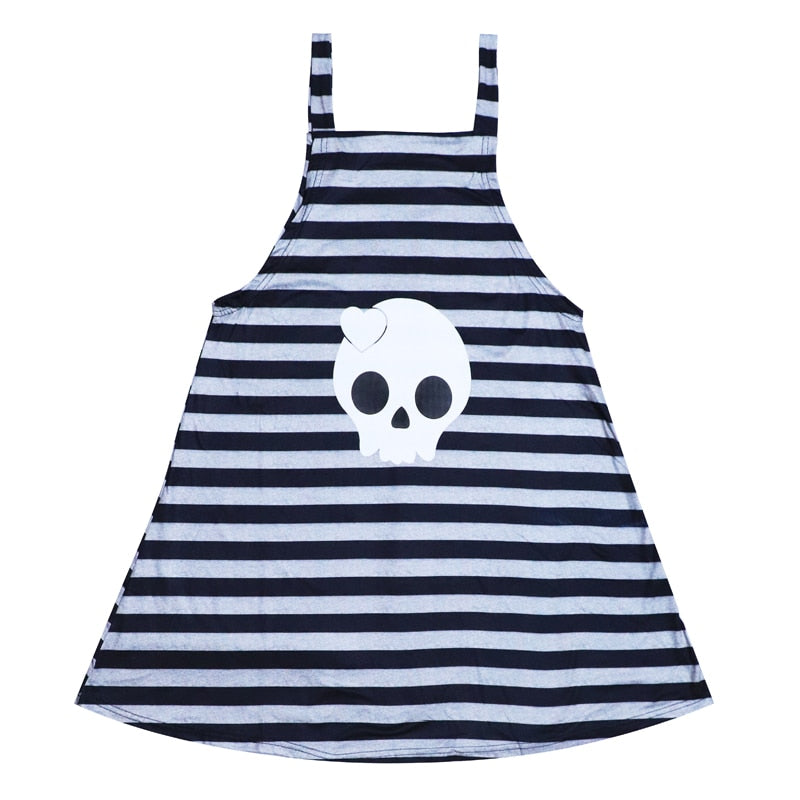 Kawaii Meets Gothic: Striped Emo Skull Dress for a Unique Look