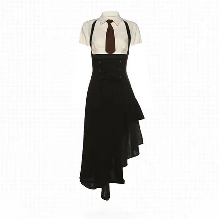 Chic JK Fashion: Tie Polo T-Shirt Suspender Dress