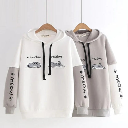 Harajuku Meow Kitty Cat Mood Letter Print Sweatshirt Hoodie