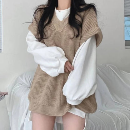 Versatile Two-Piece Sweater Set - Round Collar and V-Neck