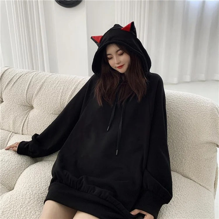 Cat Lover's Dream: Kawaii Gothic Sweatshirt with Cat Ear Hood