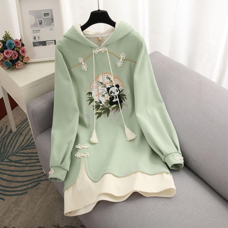 Vintage Panda Nature Embroidery Hoodie Sweatshirt Dress