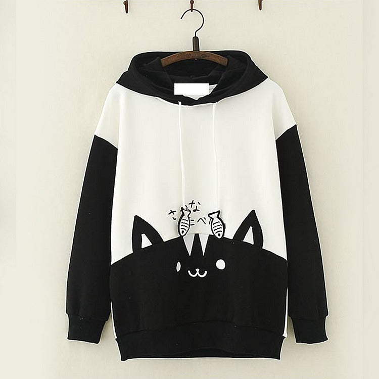 Whiskers and Fins: Harajuku Japanese Style Cat Fish Drawstring Hoodie - Dive into Cute Comfort! 🐱🐟