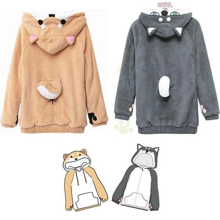 Snuggle Worthy: Kawaii Cartoon Girlfriend Boyfriend Shiba Inu Puppy Hoodie - Cozy Up in Adorable Style! 🐾👫