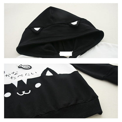 Whiskers and Fins: Harajuku Japanese Style Cat Fish Drawstring Hoodie - Dive into Cute Comfort! 🐱🐟