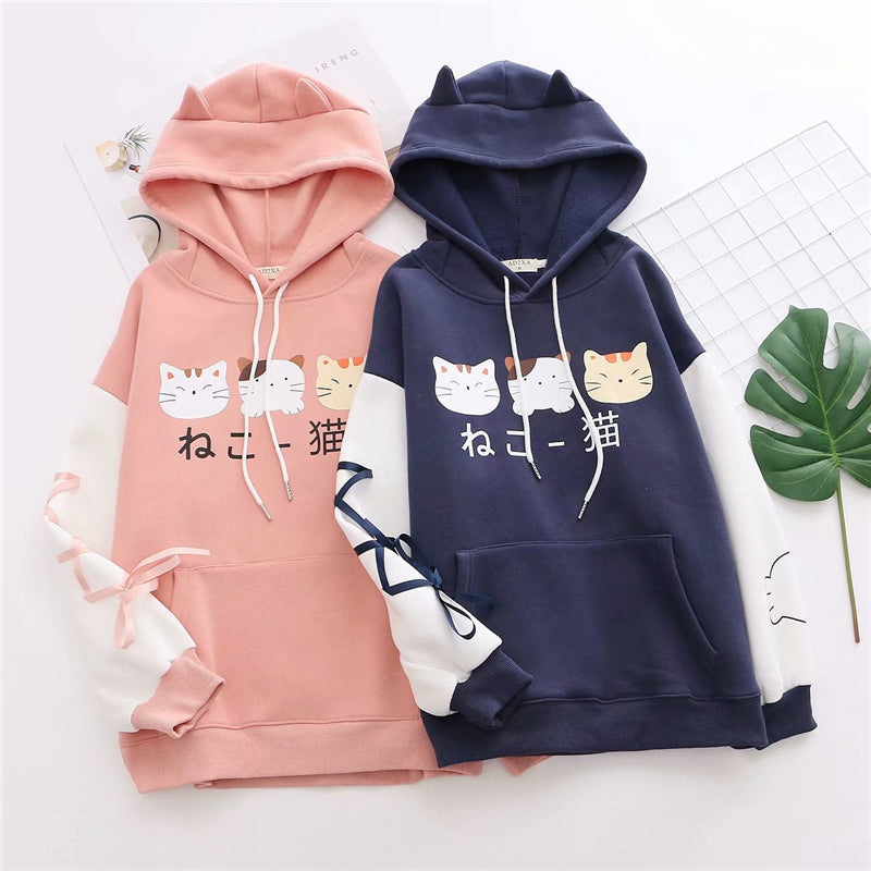 Whiskered Whimsy: Harajuku Cartoon Kitty Cat Letter Hoodie - Purr-fectly Cute Comfort! 🐾💖