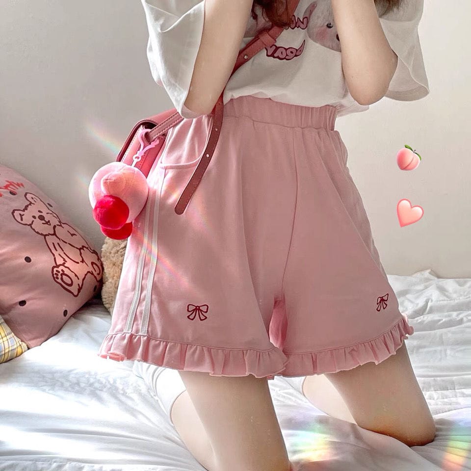 Cute Bow Kawaii Aesthetic Loose High Waist Shorts