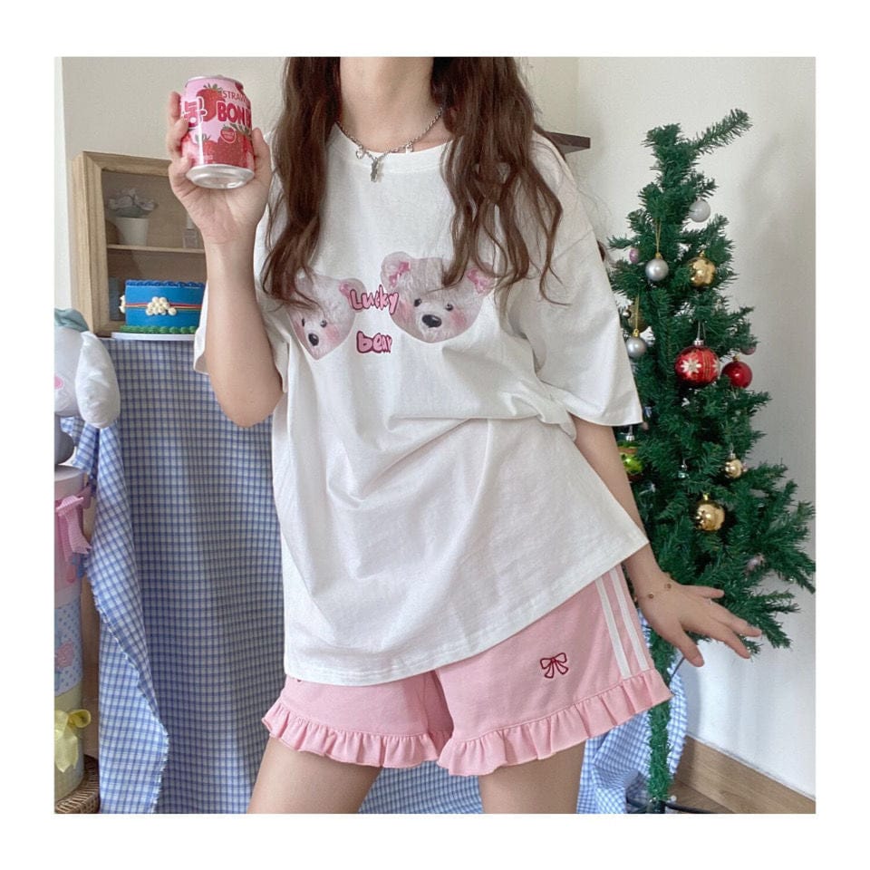 Cute Bow Kawaii Aesthetic Loose High Waist Shorts