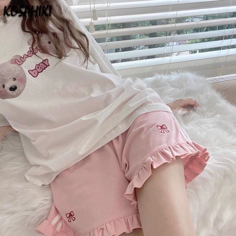 Cute Bow Kawaii Aesthetic Loose High Waist Shorts