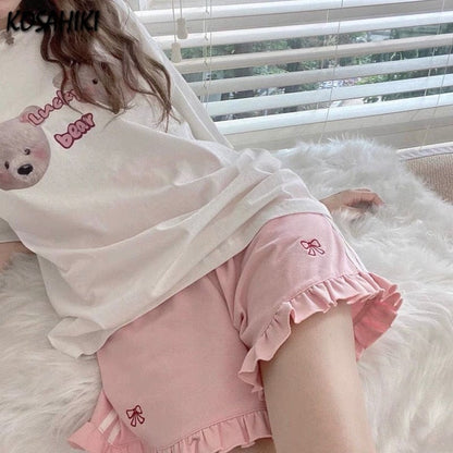 Cute Bow Kawaii Aesthetic Loose High Waist Shorts