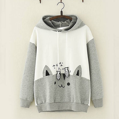 Whiskers and Fins: Harajuku Japanese Style Cat Fish Drawstring Hoodie - Dive into Cute Comfort! 🐱🐟