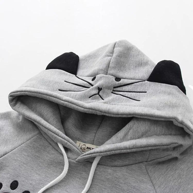 Cozy Elegance: Harajuku Cartoon Kitty Cat Paw Print Plush Hoodie - A Purr-fect Blend of Cute and Comfort! 🐾👚