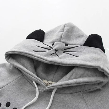 Cozy Elegance: Harajuku Cartoon Kitty Cat Paw Print Plush Hoodie - A Purr-fect Blend of Cute and Comfort! 🐾👚