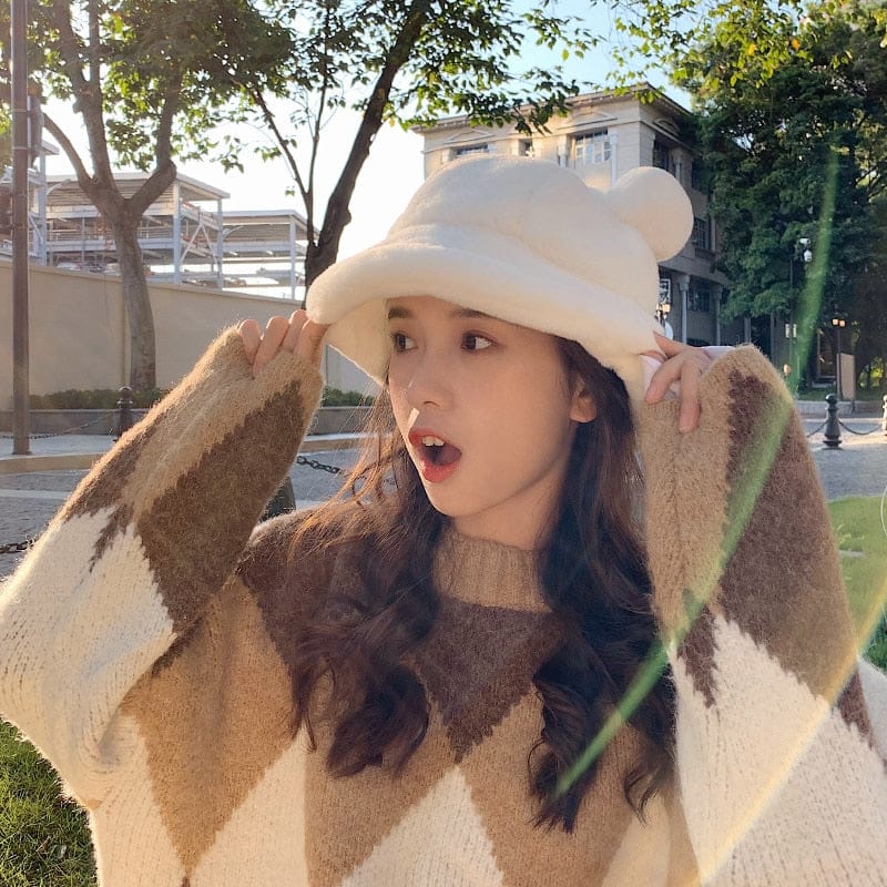 Fluffy Teddy Ears Bucket Hat