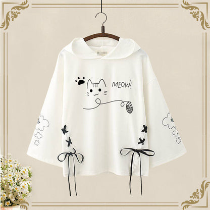 Meow Magic: Kawaii Cartoon Kitty Sweatshirt Hoodie - Unleash Your Inner Cuteness! 🐾👚