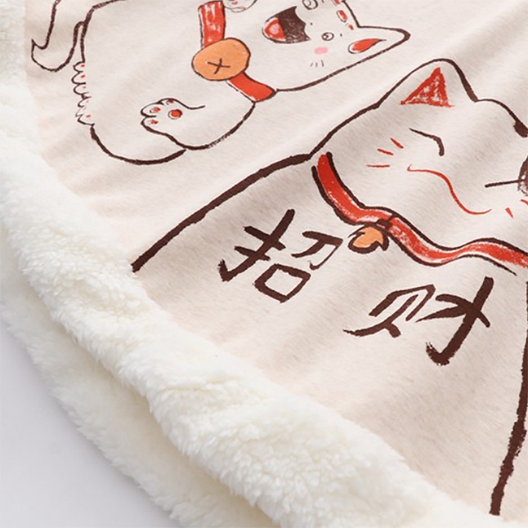 Kawaii Cloak Lucky Cat Hoodie: Embrace the Cute Harajuku Style