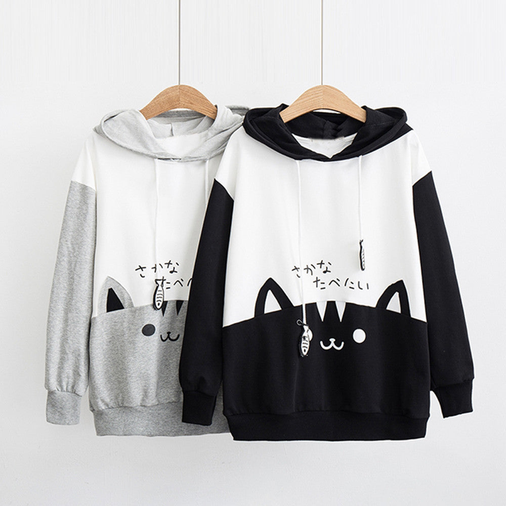 Whiskers and Fins: Harajuku Japanese Style Cat Fish Drawstring Hoodie - Dive into Cute Comfort! 🐱🐟