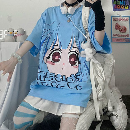 Kawaii Anime Cute Blue T-shirt