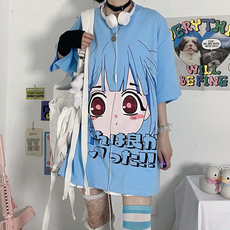 Kawaii Anime Cute Blue T-shirt